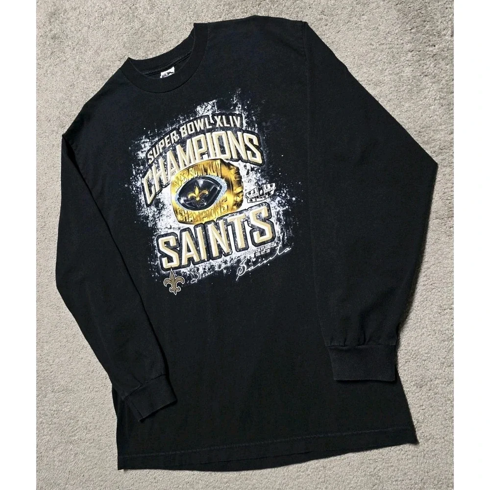 Y2K New Orleans Saints‎ Super Bowl 44 Championship Ring Long Sleeve Shirt Mens L